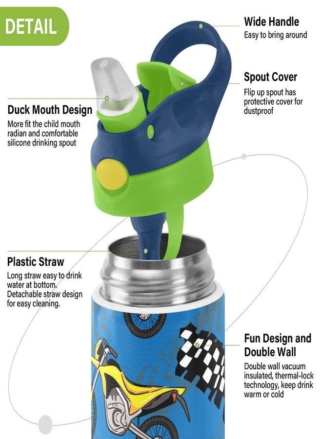 FLildon Small Water Bottle for Kid 12oz Motocross Riding Insulated Bottles with Straw Lid Stainless Steel Tumbler Vacuum Cup Thermal Bottles - Image 5